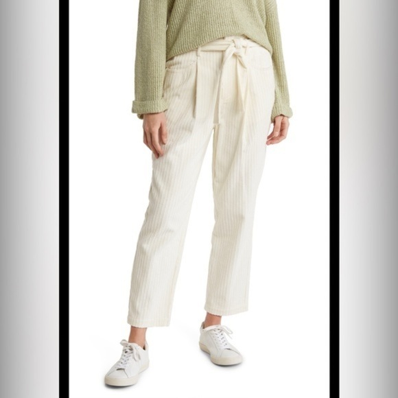 Blu Pepper Ankle Crop Corduroy Pants Women’s Size Medium Straight Leg Cream - Picture 1 of 9
